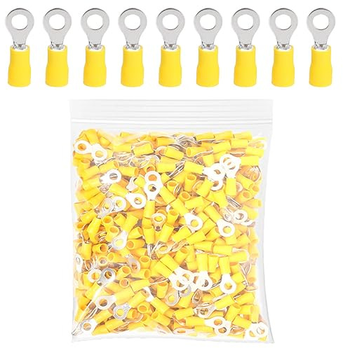 ETOPARS 100 Pezzi Giallo M6 Terminale Connettori ad Anello 6,4mm Rame Connettori Elettrici Occhiello Anello 10-12 AWG Capicorda Elettrici in Filo Crimpare Connettori Isolato Cavi
