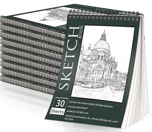 OSIMIG 10 Stück A4 Skizzenbuch, Spiralgebundener Zeichenblock A4 Hardcover, Großes Skizzenblock, für Kinder und Profis für Zeichnungen und Skizzen, 21 cm x 29 cm, 300 Blatt, 100g Papier | Insgesamt 300 Blatt (100 g/m²), Großpackung Skizzenblock, Zeichenpapierblock, Künstler, Kunstbedarf für Erwachsene