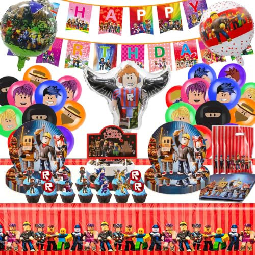 Geburtstagsdeko,111 pcs Partygeschirr Set,Luftballon Party,Geburtstag Deko,Geburtstag Enthalten Geschenktasche,Tischdecke etc,Geburtstagsdekorationen für Kinder1