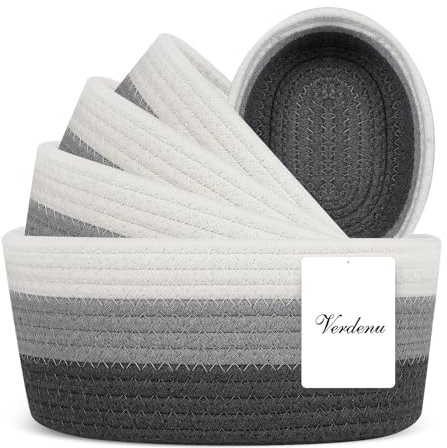 Verdenu Aufbewahrungskorb Geflochten Baumwollseil, 5er Set Körbe Aufbewahrung Baumwollseil, Aufbewahrungskorb Geflochten, Regalkörbe für Bad, Schlafzimmer, Kinderzimmer, Wohnzimmer (grau)