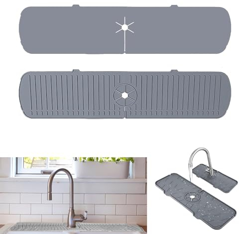 Funmo Kitchen Sink Splash Guard, Silicone Tap Mat, 61 x 14.8 cm, Splash Guard, Water Catcher Mat for Kitchen, Bathroom, Worktop to Protection, Drying Mats, Sink Drainage Pad (Grey)