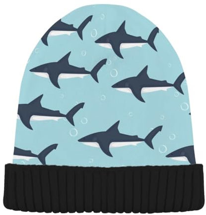 Mnsruu Blaue Bubble Shark Fisch Beanie Mütze Winter Warme Strickmützen Kappe für Damen und Herren, mehrfarbig, M