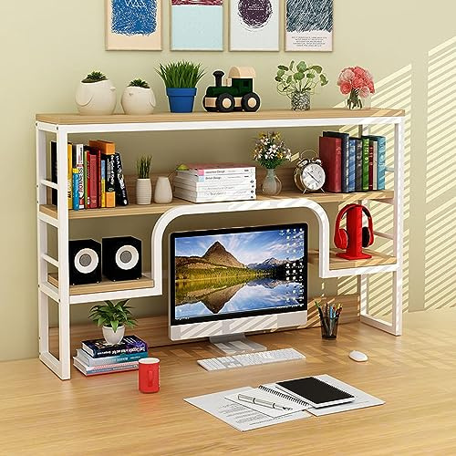 Libreria da scrivania per computer, 2 ripiani, libreria da scrivania, in legno, organizer per libri, per casa e ufficio, tavolo per computer, libreria (135 x 90 x 3 cm, bianco I)
