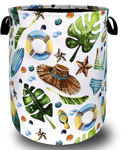 Funny Hawaii Laundry Hamper Surf Beach Elements Colorful Laundry Basket With Handles Foldable Oxford Cloth Tote Bag Clothes Toy Storage Bucket18.9 x 16.5For Bathroom/Laundry/Bedroom