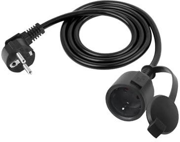 RIIEYOCA 90 Grad Shucko Verlängerungskabel Außen, Kurz Schutzkontakt-Verlängerung Kabel Schwarz, Stecker auf Buchse mit Wasserdichter Kappe
