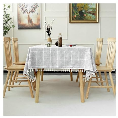 BCughia Tischdecke 140x140 Grau, Tischdecke Innenbereich Wasserabweisend Quadratisch Polyester Stickerei Plaid mit Quasten Tischdecke für Küche,Esszimmer,Tischdekoration