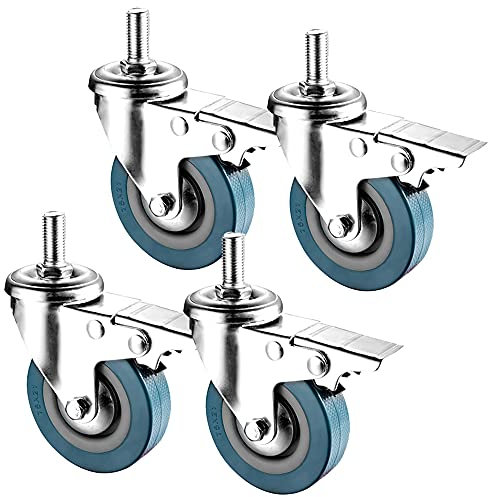 75 mm Lenkrollen, Schwerlastrolle 200 kg, Rolle mit Bremse, M10/M12-Gewindewagen-Möbelrolle, 4er-Set