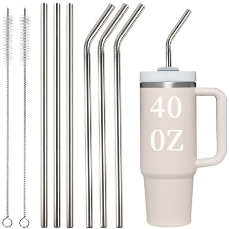 6Pcs Pajitas Reutilizables de Acero Inoxidable para Stanley 40oz Set, 30cm Pajita para vaso Stanley con Cepillo de Limpieza, Pajita de Repuesto para vaso Adventure Quencher Cup