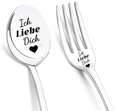 LIHIQIYA Ich Liebe Dich Löffel Gabeln, Geschenk für Sie Valentinstag, 2er Kaffeelöffel und Gabeln mit Gravur, Ich Liebe Dich Geschenke für Männer, Jahrestag Liebes Geschenk für Frauen Ehefrau Freundin