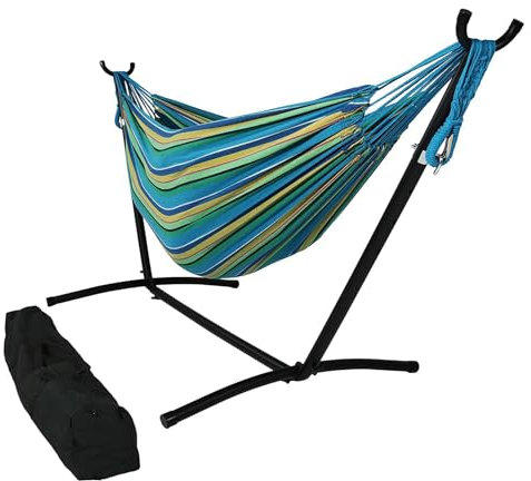 Hängematte mit Ständer, 6 Löcher Verstellen die Höhe, 2 Personen Hängematten mit Tragbarer Tragetasche, für Outdoor Camping Garten Terrasse oder Indoor(Style 2)