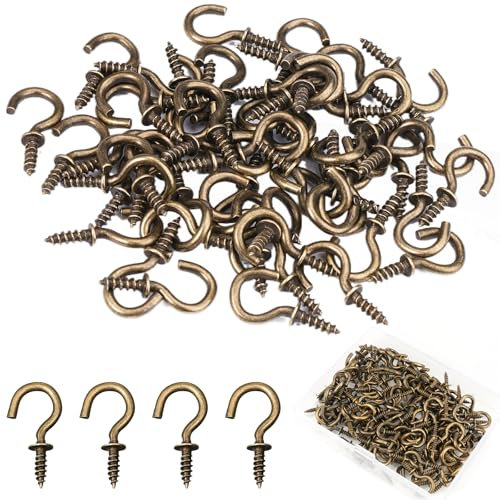 240 Pezzi di Ganci a Vite per Legno, Ganci a Vite in Acciaio al Carbonio, Ganci Avvitabili da 1/2 Pollice,Viti a Gancio, Viti a Occhiello e Gancio, Occhielli a Vite per Legno in Bronzo Vintage