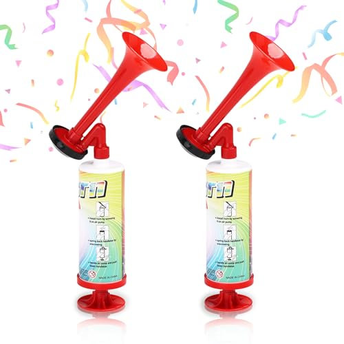 Yootiko 2 Stück Laut Air Horn, Luftdruck Fanfare Handheld Luftdruck Fanfare Pumpe Klassische Air Horns signalhorn Krachmacher Signal Horn für Fussball Fanfare Druckluft Tröte Fanfare Drucklufthorn