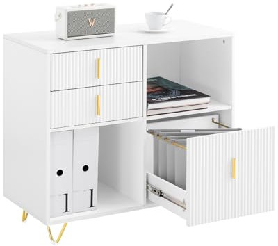 SoBuy Aktenschrank Schreibtisch Unterschrank Druckertisch mit Schubladen Druckerständer für Büro Kleiner Büroschrank Regal und Beistelltisch Weiß 80x40x75cm ASK11-W
