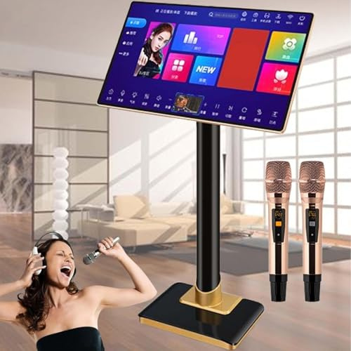 DDZJTPP Sis Tema De Karaoke Profesional,Máquina De Karaoke con Pantalla Táctil Capacitiva con 2 Micrófonos Inalámbricos,1,1 Millones De Canciones Descargables En La Nube,para El Hogar,21.5inch-1TB