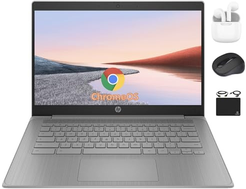 HP Chromebook - Laptop insignia HD de 14 pulgadas para negocios estudiantiles, procesador Celeron N4120 de cuatro núcleos, 4 GB de RAM, 192 GB de almacenamiento (eMMC de 64 GB + tarjeta de 128 GB