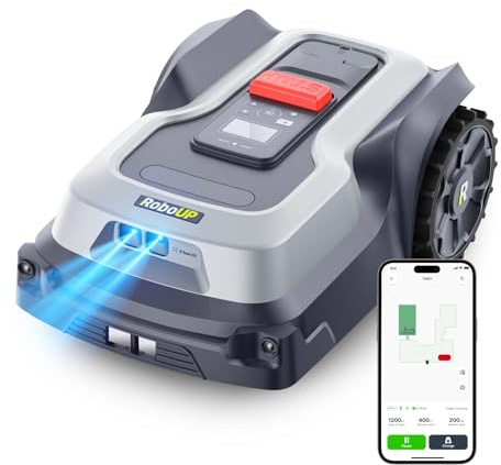 RoboUP Robot Tondeuse sans Fil Périphérique T1200Pro pour 1500㎡, Robot Tondeuse avec Tonte Personnalisé via APP, Tonte Précise des Bordures, Pentes 24°, Tondeuse Automatique pour Cour Avant et Arrière