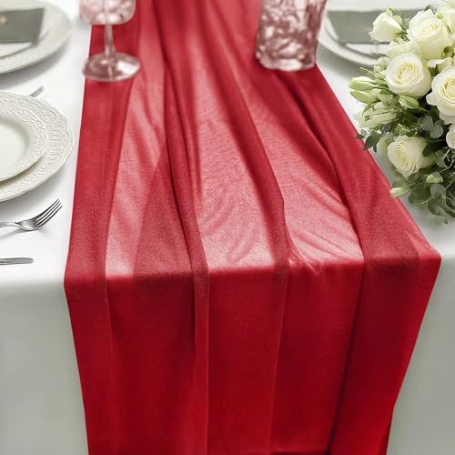 Chiffon Tischläufer Rot 70x300cm 1 Stück, Table Runner Stoff Tischdeko, dekoratives Tischband Hochzeit für Hochzeitsdeko, Tischdeko Geburtstag, Babyparty, Küche Tisch Dekoration Drinnen Urlaub