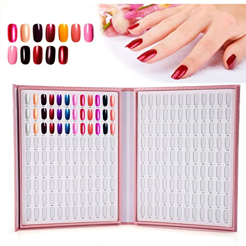 Nail Gel Color Display Chart Book - Large Capacity 216 Colors Nail Polish Display, Easy-to-Use Manicure Tools, White Nail Art Showing Shelf for Salon and Home Use (White) (Pink)