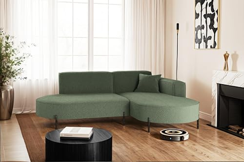 Kaiser Möbel - Ecksofa mit Wohnlandschaft, Eckcouch L Form, Polstersofa, Bequemes Couch mit Ottomane für Wohnzimmer, Weiches Stoff, Metallfüße, Lounge-Set L-Form, Modena Rein, Grün, Rechts