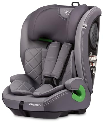CARETERO - i-Size Autositz 76-150 cm - Babyautositz, Vorne Sitzerhöhungssitz für Kleinkinder, Kinder, Jungen und Mädchen - 5-Punkt-Gurt, verstellbare Kopfstütze - R129 - Vivo Grau