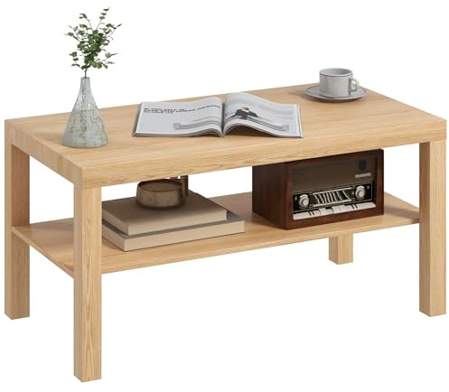 HOMCOM Tavolino da Salotto Rettangolare, 90x45x44.5 cm, Legno Naturale