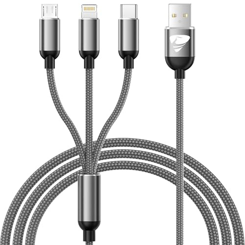 Câble Multi USB, 3 en 1 Câble Universel Rapide [1.2M] Cable Multi Chargeur USBC Nylon Tressé Micro USB Type C Lightning Cable pour iPhone, Samsung, Redmi, Huawei, Sony, LG, Nokia, Android, OnePlus