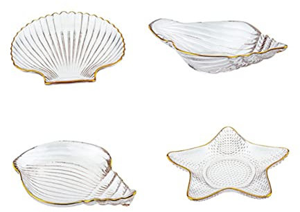 BESPORTBLE 4pièces Plateau de Service à Fruits Forme de Coquillage Assiette à Bijoux Présentoir Doré Transparent Lot