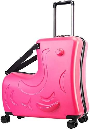 Children's Sit Ride Suitcase On Wheels Kids 20/24 Inch Slide Rolling Luggage Travel Wooden Horse Trolley Case Baby Travel Valise, C, 20 inches