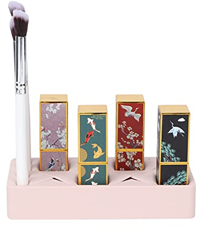 ZJchao 12 Slot per il Rossetto Organizzatore, Supporto per Trucco per Trucco in Silicone per di Ripostiglio con 8 Grandi 4 Slot Piccoli per Gelidi per Sopracciglia per Unghie (PINK)