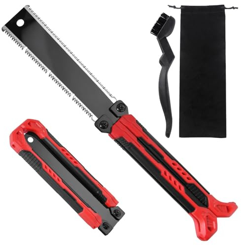 LEONTOOL Sega a trazione giapponese pieghevole da 20 cm, sega a mano a doppio taglio con lama SK5 (13/14 TPI), seghe da campeggio tascabili con custodia e spazzola portatili, seghe per potatura per