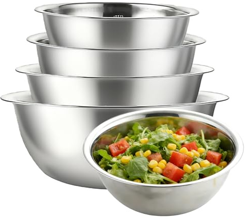 Juego de cuencos de acero inoxidable, 5 piezas, cuenco para mezclar de acero inoxidable, 0,58 L, 0,9 L, 1,6 L, 2 L, 2 L, 2,6 L, cuenco para ensaladera, cuenco de metal apilable para cocina, apto para