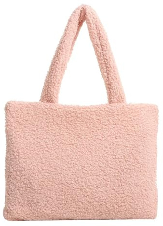 TYNXK Fluffig tygväska plysch handväska enfärgad vardaglig och enkel vinter tygväska trendig hand för kvinnor, Rosa, En storlek
