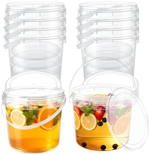 LDXDRU 10 Stück Eimer mit Deckel 5L, Transparente Plastikeimer mit Deckel, Kleine Eimer Lebensmittelechte Behälter, Wiederverwendbare Plastikbehälter Plastikbox