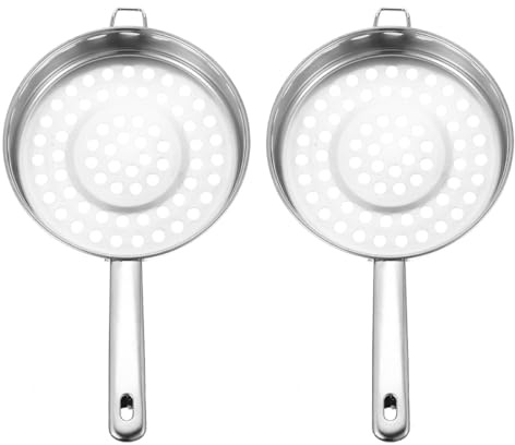Toyvian Lot de 2 Cuillères à Trous en Acier Inoxydable Manche Long et Fond Plat, Passoires Alimentaires Manuelles à Larges Trous pour Pâtes, Fruits de Mer et Cuisson à Haute Température,