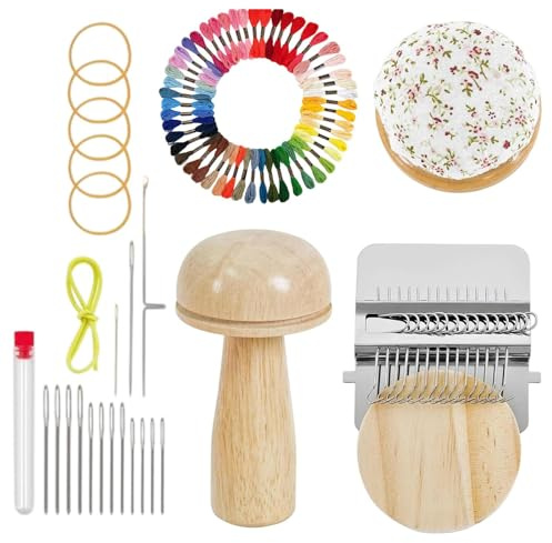 Rapiding Kit zum Stricken – Holz Edelstahl tragbar | mit Haken und Wolle, tragbarer Haushaltsbedarf, klein und schnell, Stopfei-Set für Reparatur, Socken, Jeans, Freizeit