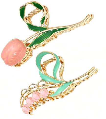 UEAVOID Pinze per Capelli Donna, Set 2 Pezzi Tulipano & Mughetto. Eleganti Fermagli Floreali con Forte Tenuta per Capelli Spessi e Sottili, Accessori Chic per Donne e Ragazze.