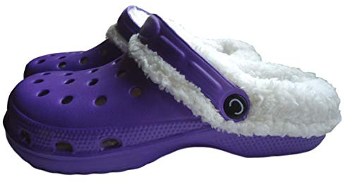 cloggis Fur Lined Clogs Winter Furry Lightweight Slippers Sandals Flats (UK 6, Purple)