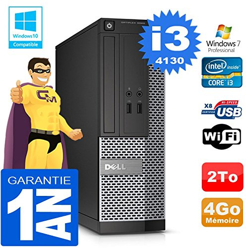 Dell PC 3020 SFF Core I3-4130 Ram 4Go Disque 2 to Graveur DVD WiFi W7 (Reconditionné Certifié)