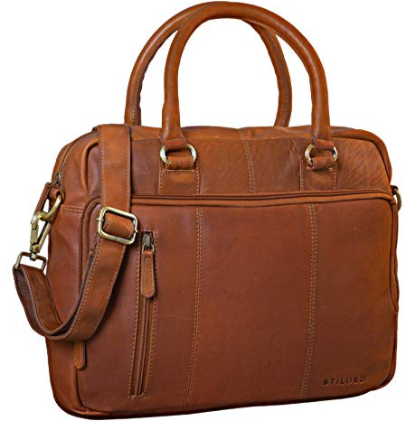 STILORD Adam Vintage Laptoptasche 13,3 Zoll läder för MacBook Air Pro handväska axelväska stor A4 för studier universitet kontor arbete äkta buffelläde Farbe:Blank konjakbrun
