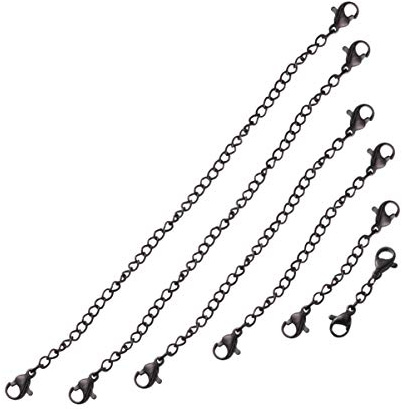 EXCEART Black Stainless Steel Necklace Extender Chain 5.9 Inch Lobster Claw Clasp Jewelry Extension for Necklace and Bracelet DIY
