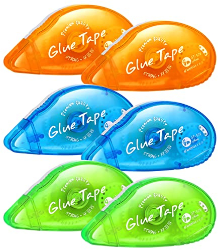 FANTESI 6 Stück Kleberoller, Doppelseitiges Klebeband, Neueste Roller Kleben mit reißfestem PET-Band, Klebebandroller für Scrapbook, Fotos, Basteln, Sammelalbum, Schule und Büro(8mm x 8m)