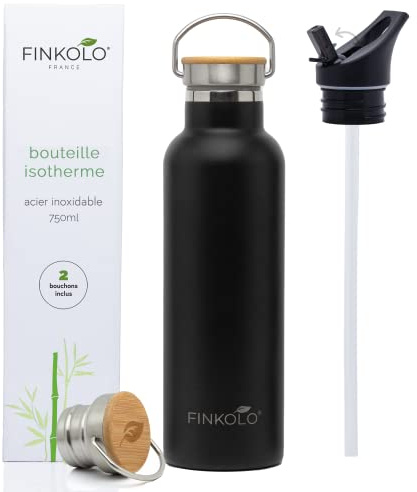 Gourde Isotherme Inox 750ml - Bouteille Isotherme Inox - 2 Bouchons Inclus - Gourde Inox Sport Avec Paille - Réutilisable - Sans BPA - Étanche - Bouteille d'Eau Metal