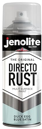 JENOLITE Directorust Spray Paint Satin Finish | DUCK EGG BLUE | 400ml | Direct To Rust Spray Paint For Metal | All-In-One Multi Surface Paint for Metal, Wood, Plastic, Ceramic | BS 16C33