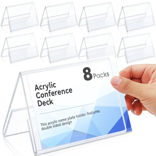 Soporte de sobremesa 100 x 73 mm, 8 piezas Placa de identificación de mesa de acrílico, Porta etiquetas, Soportes para alertas de mesa, Expositor de mesa de plástico transparente para Oficina