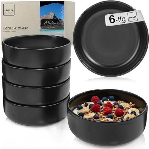 Sänger Madeira | Steingut Müslischalen Bowl Schüssel 6 teilig, Schüssel Set 6 Personen, Schale spülmaschinen- mikrowellen- kratzfest, Dessertschalen, Schüsseln schwarz matt 800 ml | VALUE COLLECTION