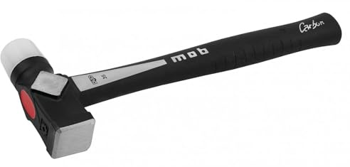 Mob - Marteau duo embout PA nylon blanc - Manche carbon - 27 mm - Fabriqué en France - Emmanchement coin + résine qui font la réputation des marteaux MOB - Tête chanfreinée, légèrement bombée -