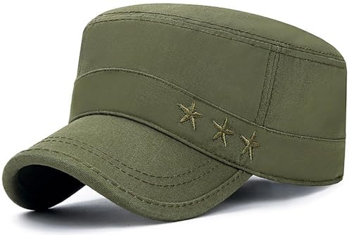Glamorstar Unisex Cadet Army Caps Military Cap Vintage Flat Top Hats for Men Women Army Green G