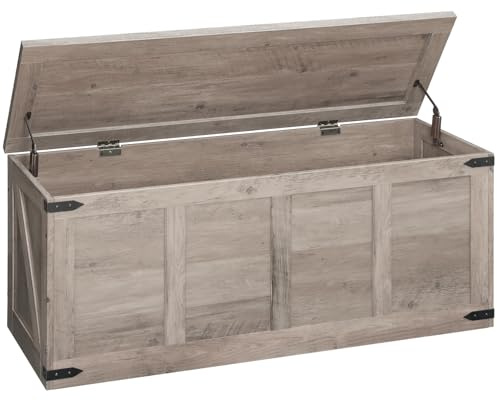 HOOBRO Storage Bench, 47.2”Toy Box Organizer with Safety Hinges, Farmhouse Wooden Storage Chest, for Hallway, Bedroom, Living Room, Greige BG520CW01