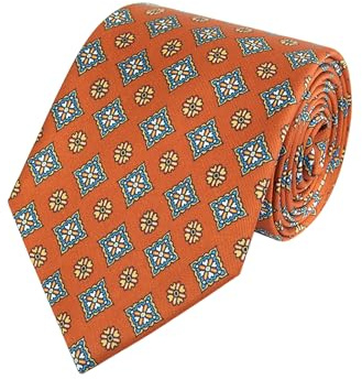 WANYING Cravate vintage rétro pour homme - 9 cm de large - Large - Cravate colorée élégante et tendance - Imprimé marron orange avec motif traditionnel