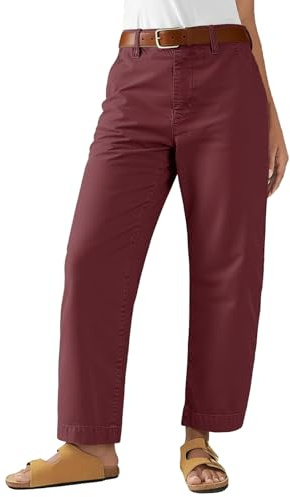 Flamingals Straight Leg Low Rise Barrel Pants for Women Burgundy M | Chino Pants, Casual Pants, Barrel Leg Pants, Women Casual Pants, Straight Leg Dress Pants, Stretchy Cotton Blend Trousers